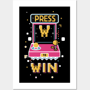 " Press to win " a Funny arcade Clothing design for gaming Posters and Art